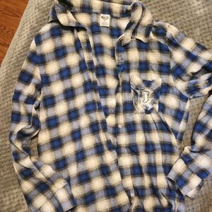 Blue and White Plaid Button-Up Shirt